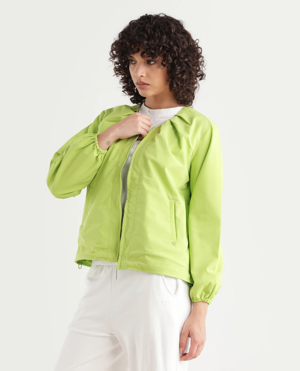 Rareism Women's Dockly Green Round Neck Plain Regular Fit Jacket