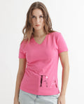 Rareism Women's Donovan Pink Cotton Crew Neck Graphic Print Regular Fit T-Shirt