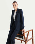 Rareism Women's Dublo Navy Polyester Blend Full Sleeve Lapel Collar Plain Blazer