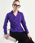 Rareism Women's Duna Purple Polyester Johnny Collar Plain Cuffed Sleeve Regular Fit Top