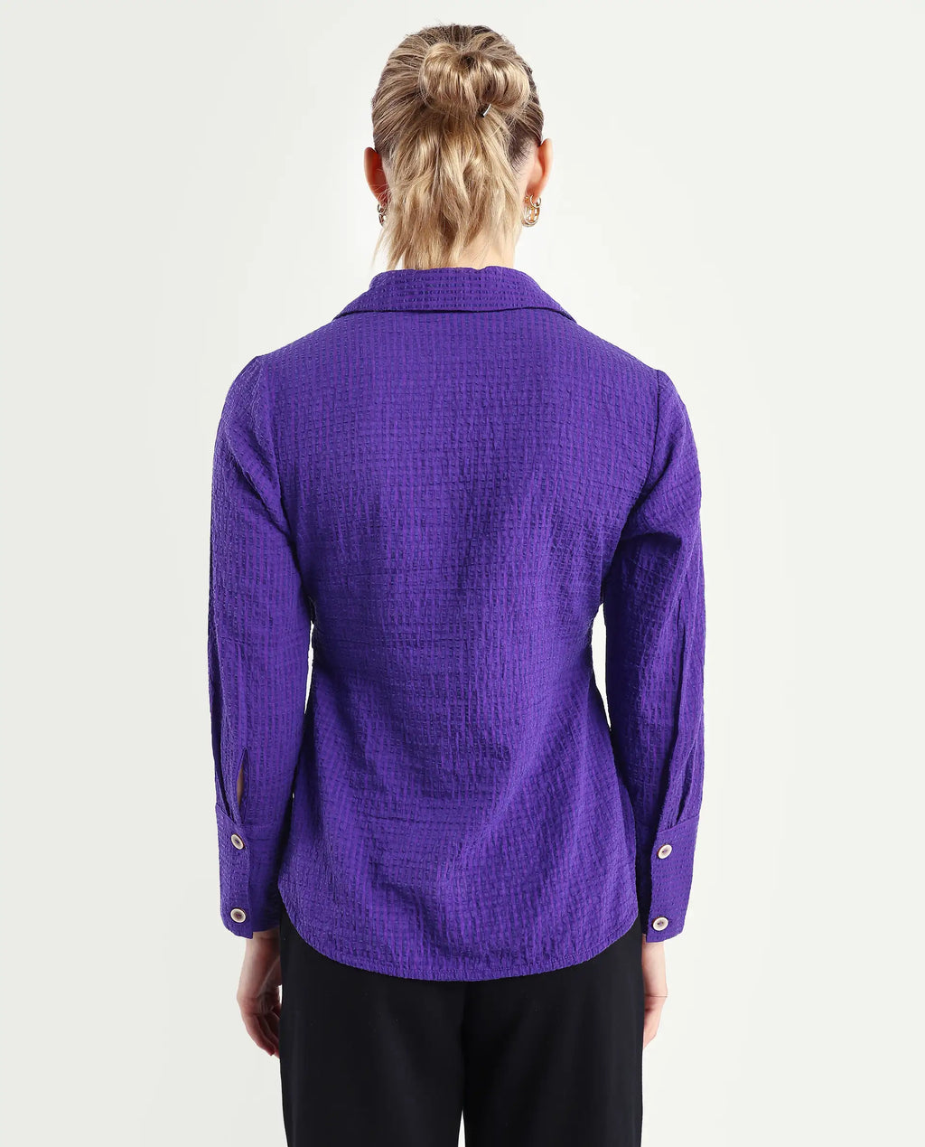 Rareism Women's Duna Purple Polyester Johnny Collar Plain Cuffed Sleeve Regular Fit Top