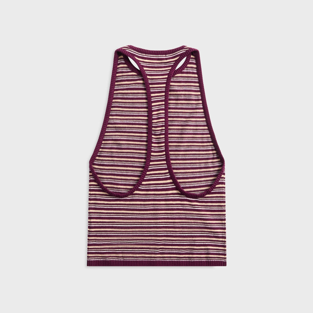 EB Denim Romy Knit Racer Tank Top - Burgundy / Soft Pink Stripe