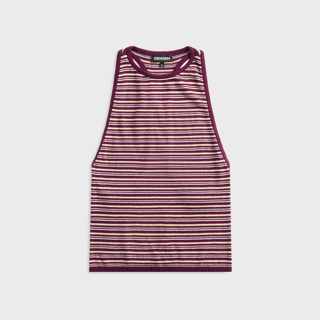 EB Denim Romy Knit Racer Tank Top - Burgundy / Soft Pink Stripe