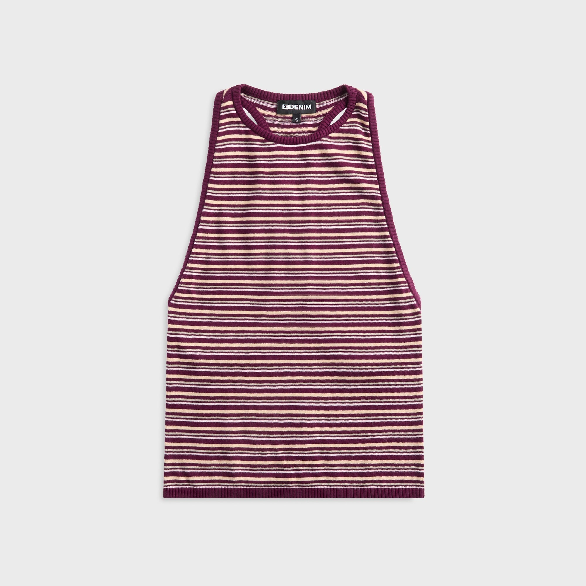 EB Denim Romy Knit Racer Tank Top - Burgundy / Soft Pink Stripe