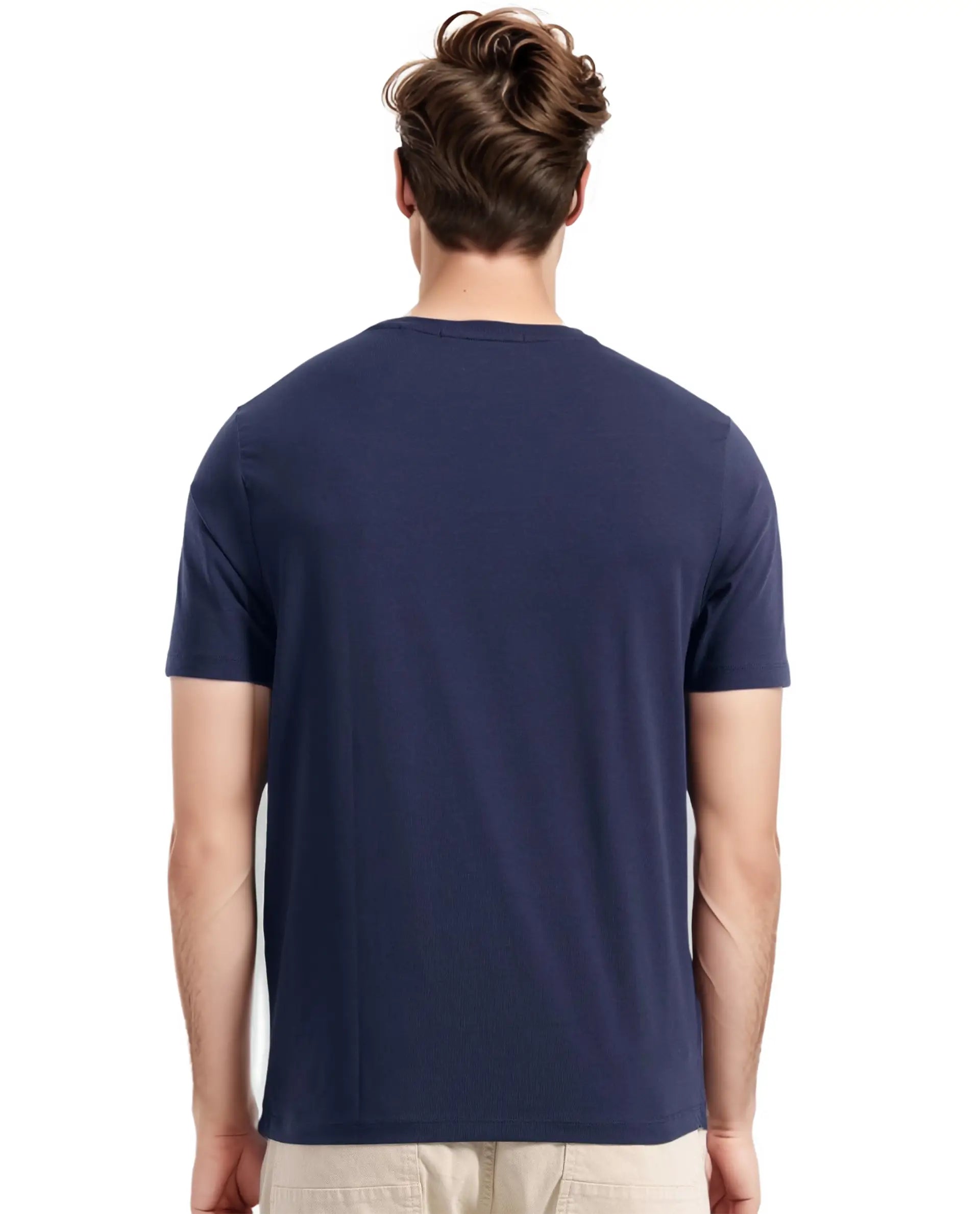 Rare Rabbit Men's Edo Navy Cotton Graphic Print Regular Fit Half Sleeve Crew Neck T-Shirt