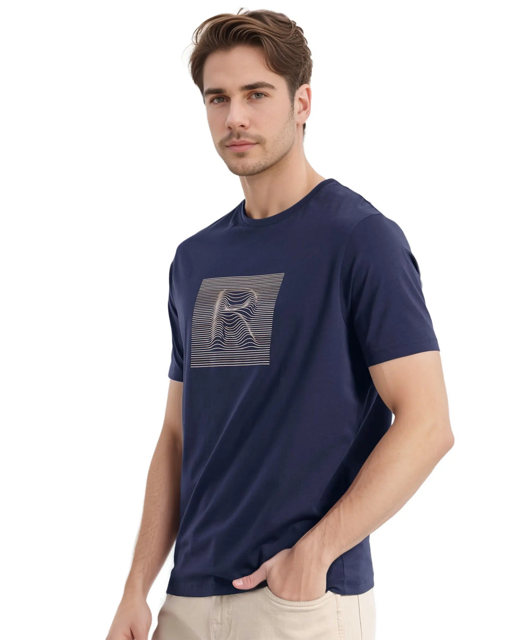 Rare Rabbit Men's Edo Navy Cotton Graphic Print Regular Fit Half Sleeve Crew Neck T-Shirt