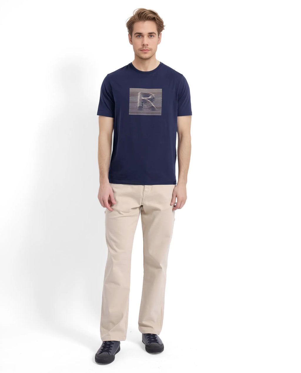 Rare Rabbit Men's Edo Navy Cotton Graphic Print Regular Fit Half Sleeve Crew Neck T-Shirt