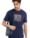 Rare Rabbit Men's Edo Navy Cotton Graphic Print Regular Fit Half Sleeve Crew Neck T-Shirt