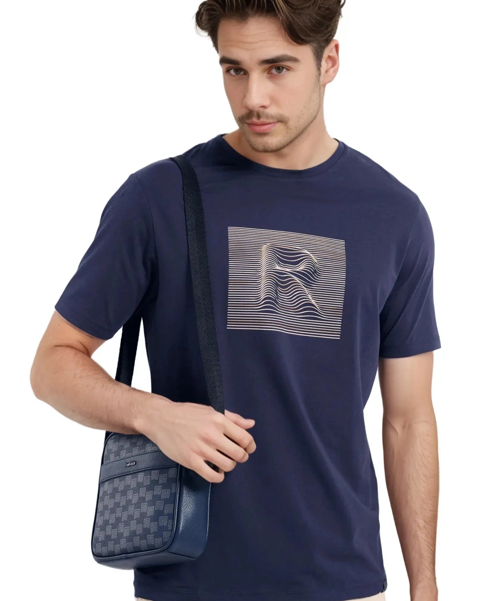 Rare Rabbit Men's Edo Navy Cotton Graphic Print Regular Fit Half Sleeve Crew Neck T-Shirt