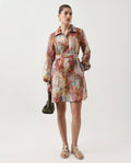 Rareism Women's Elbon Multi Polyester Collared Neck A-Line Printed Dress