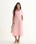 Rareism Women's Eleen Pink Viscose Collared Neck A-Line Printed Midi Dress