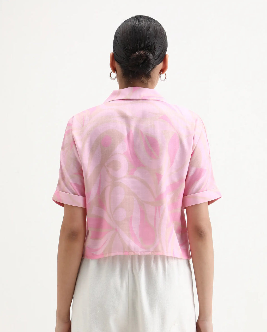 Rareism Women's Eleme-T Light Pink Polyester Extended Sleeves Lapel Neck Regular Fit Top