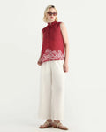 Rareism Women's Elfin Red Polyester Sleeveless Mandarin Collar Regular Fit Top