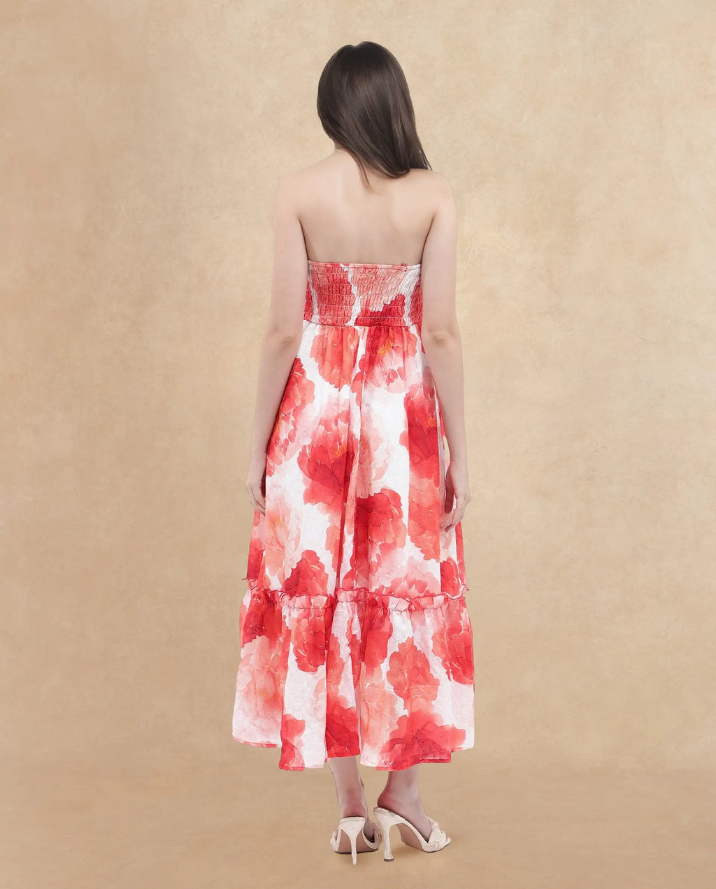 Rareism Women's Elma Pink Cotton Shoulder Strap Floral Print Sleeveless Maxi Fit And Flare Dress