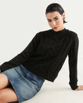 Rareism Women's Emm Black Polyester Crew Neck Plain Regular Fit Sweater