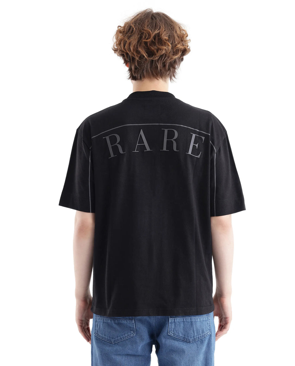 Rare Rabbit Men's Endrol Black Cotton Typography Print Boxy Fit Half Sleeve Crew Neck T-Shirt