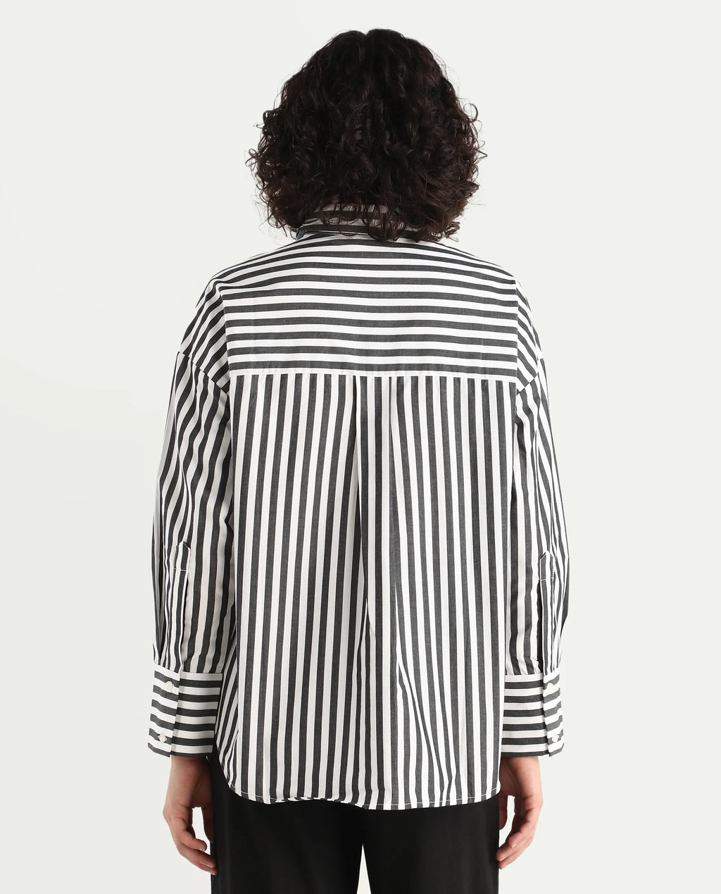 Rareism Women's Epdyed White Viscose Striped Cuffed Sleeve Boxy Fit Shirt