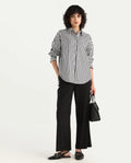 Rareism Women's Epdyed White Viscose Striped Cuffed Sleeve Boxy Fit Shirt