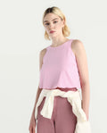 Rareism Women's Epfixo Pink Polyester Crew Neck Plain Sleeveless Crop Regular Fit Top