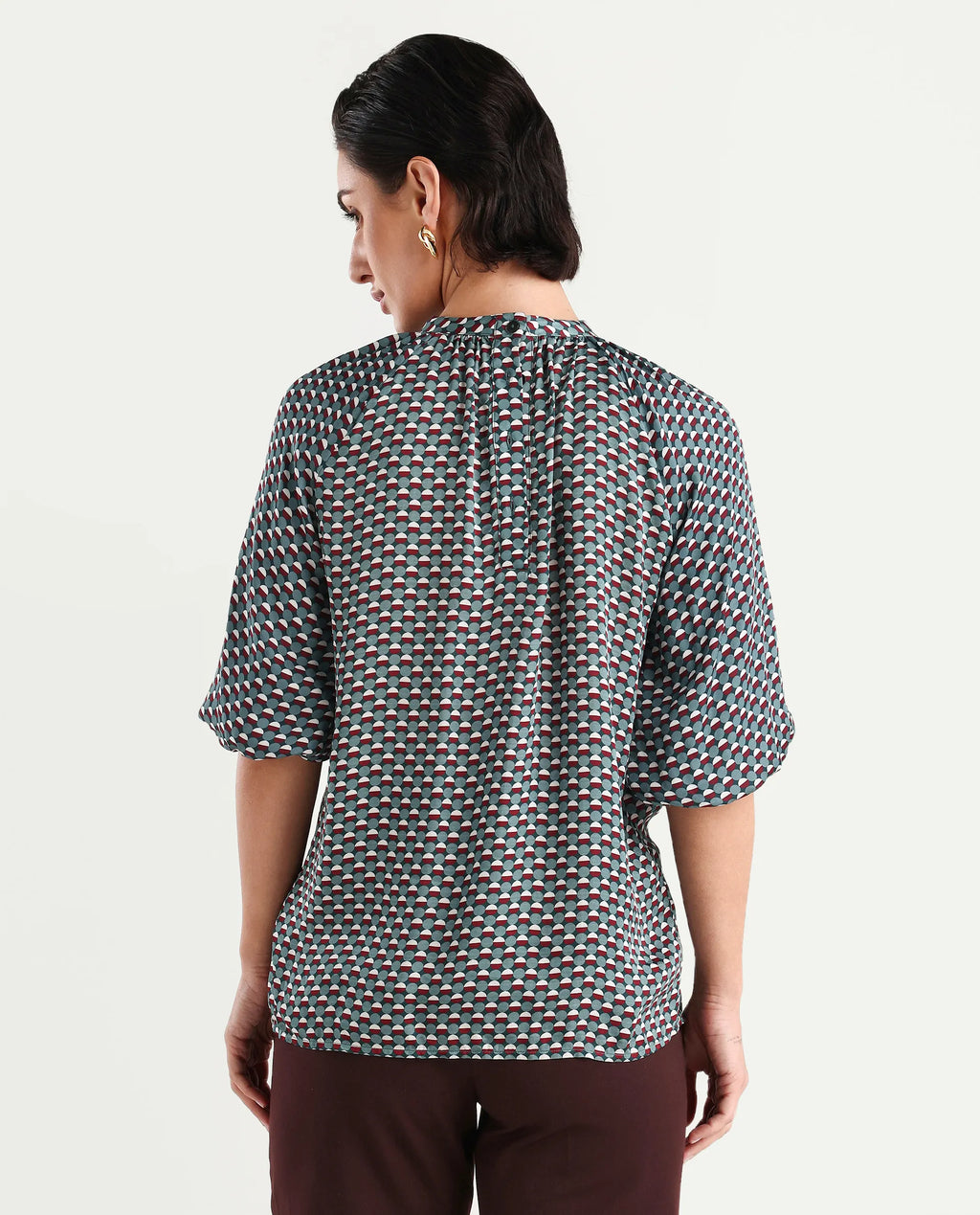 Rareism Women's Epizo Teal Polyester Abstract Print Raglan Sleeve Regular Fit Top
