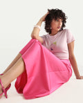 Rareism Women's Eprim Pink modal Plain Maxi A-Line Skirt