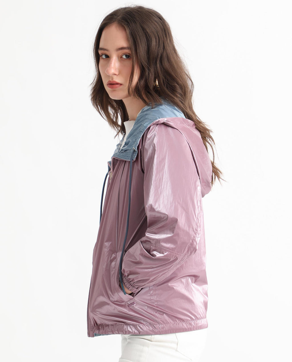 Rareism Women's Erber Pink Polyester Hooded Plain Balloon Sleeve Regular Fit Jacket