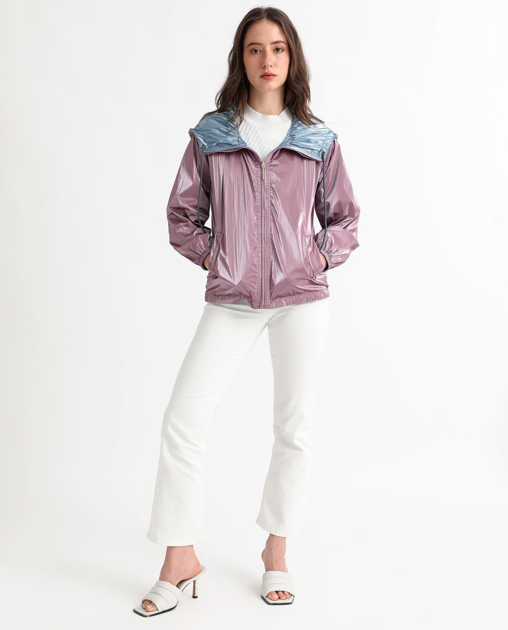 Rareism Women's Erber Pink Polyester Hooded Plain Balloon Sleeve Regular Fit Jacket