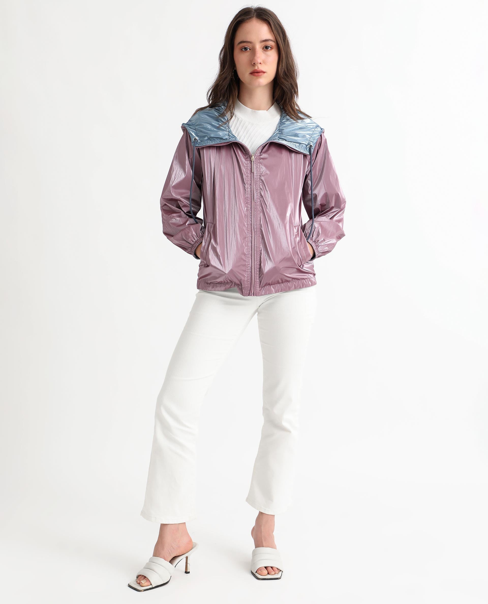 Rareism Women's Erber Pink Polyester Hooded Plain Balloon Sleeve Regular Fit Jacket