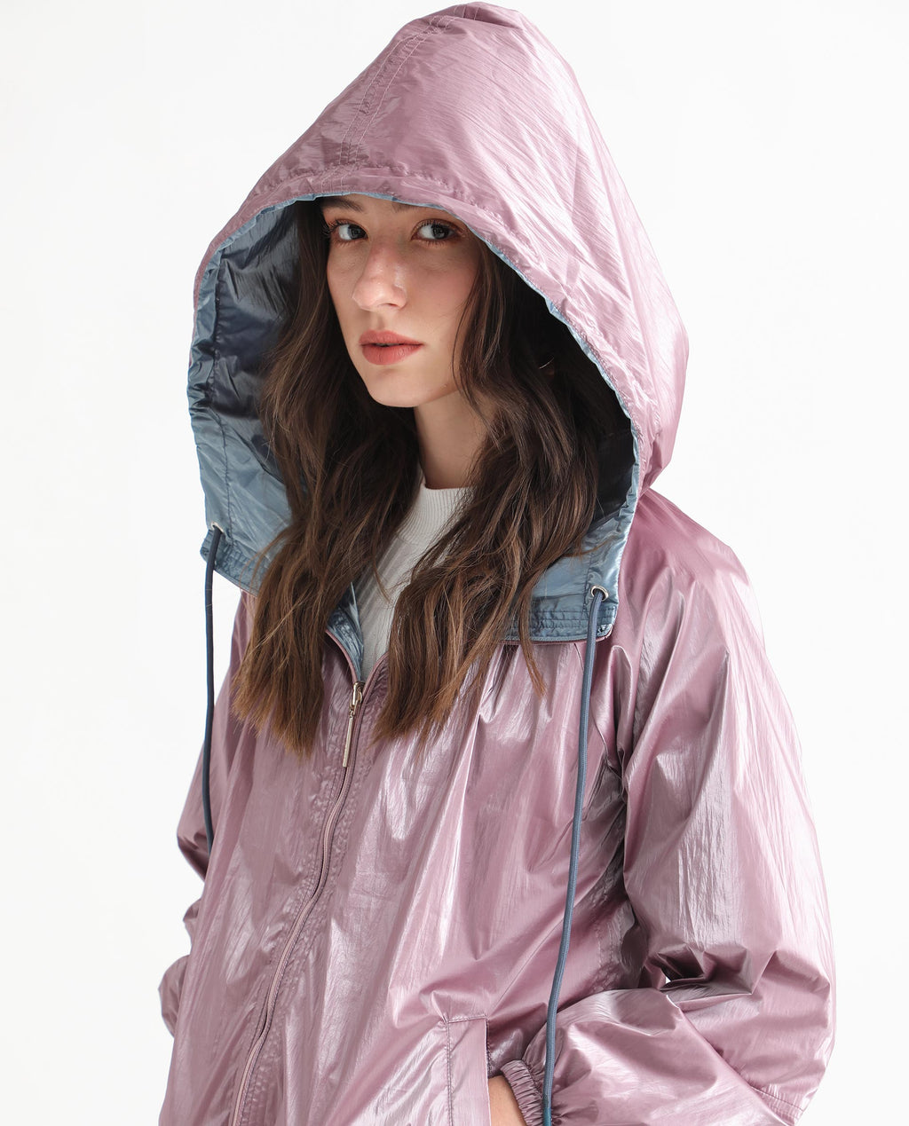 Rareism Women's Erber Pink Polyester Hooded Plain Balloon Sleeve Regular Fit Jacket