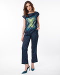 Rareism Women's Erent Blue Polyester Abstract Print Ankle Length Relaxed Fit Trouser