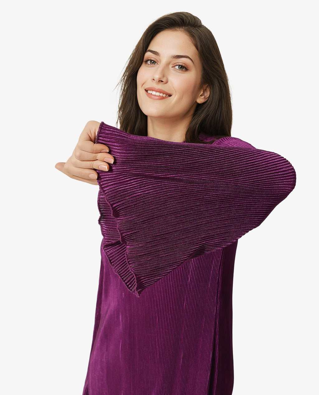 Rareism Women's Erica Maroon Crew Neck Plain Bell Sleeve Knee Length Regular Fit Dress