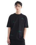 Rare Rabbit Men's Erken Black Cotton Graphic Print Oversized Fit Half Sleeve Crew Neck T-Shirt