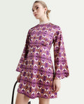 Rareism Women's Erzurum Multi Cotton Sweetheart Neck Abstract Print Bell Sleeve Knee Length Flared Dress