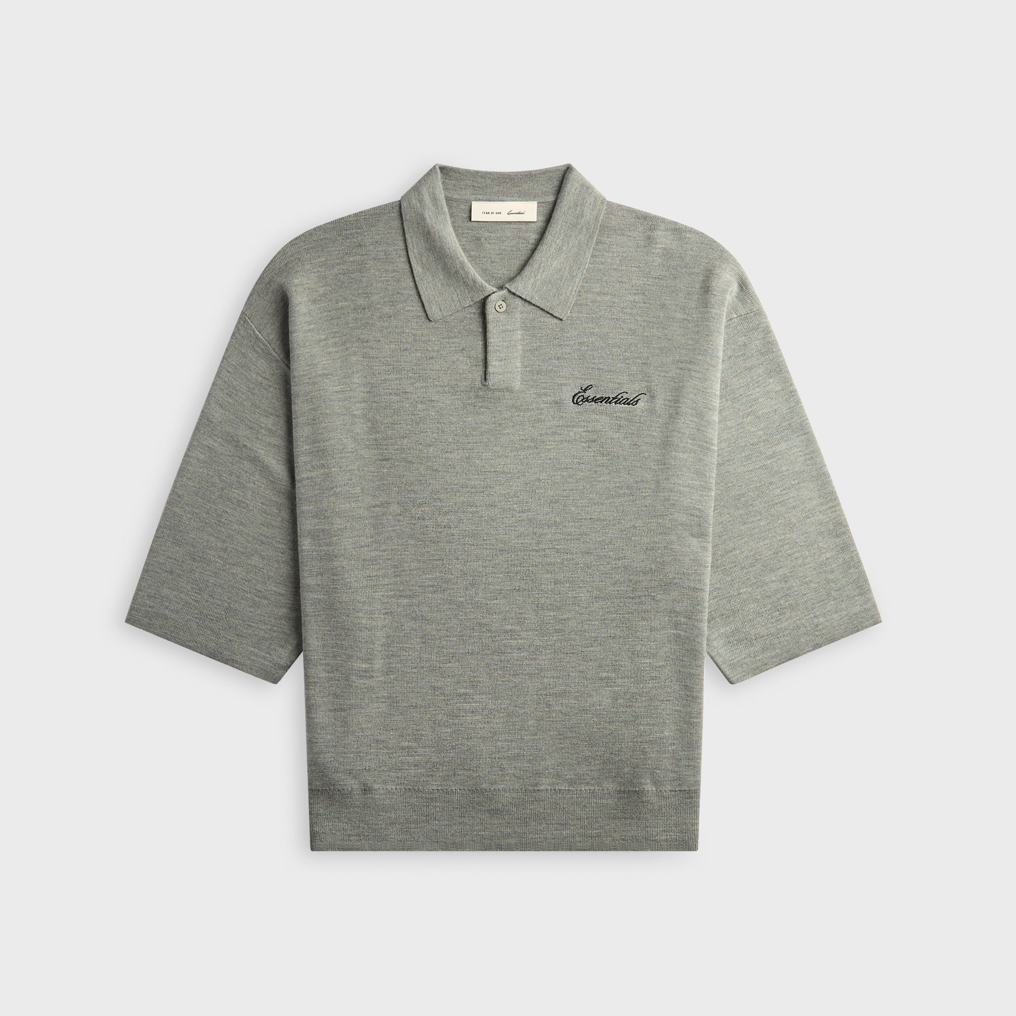 Essentials Signature 3/4 Sleeve 90s Knit Polo - Concrete Heather