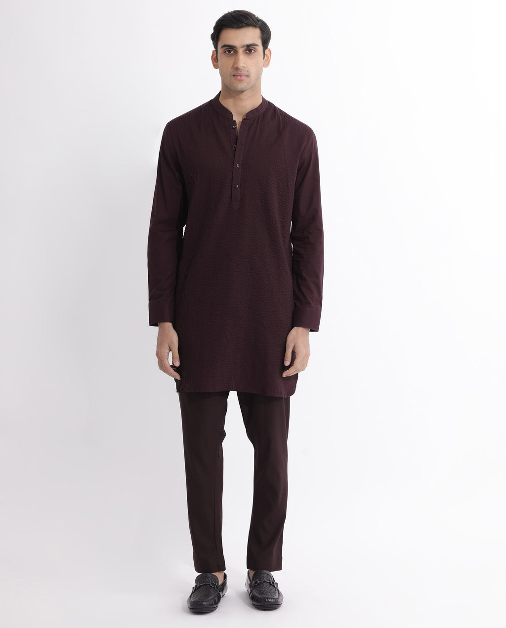Rare Rabbit Men's Ethnic Maroon Cotton Striped Print Regular Fit Full Sleeve Mandarin Collar Kurta