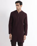 Rare Rabbit Men's Ethnic Maroon Cotton Striped Print Regular Fit Full Sleeve Mandarin Collar Kurta