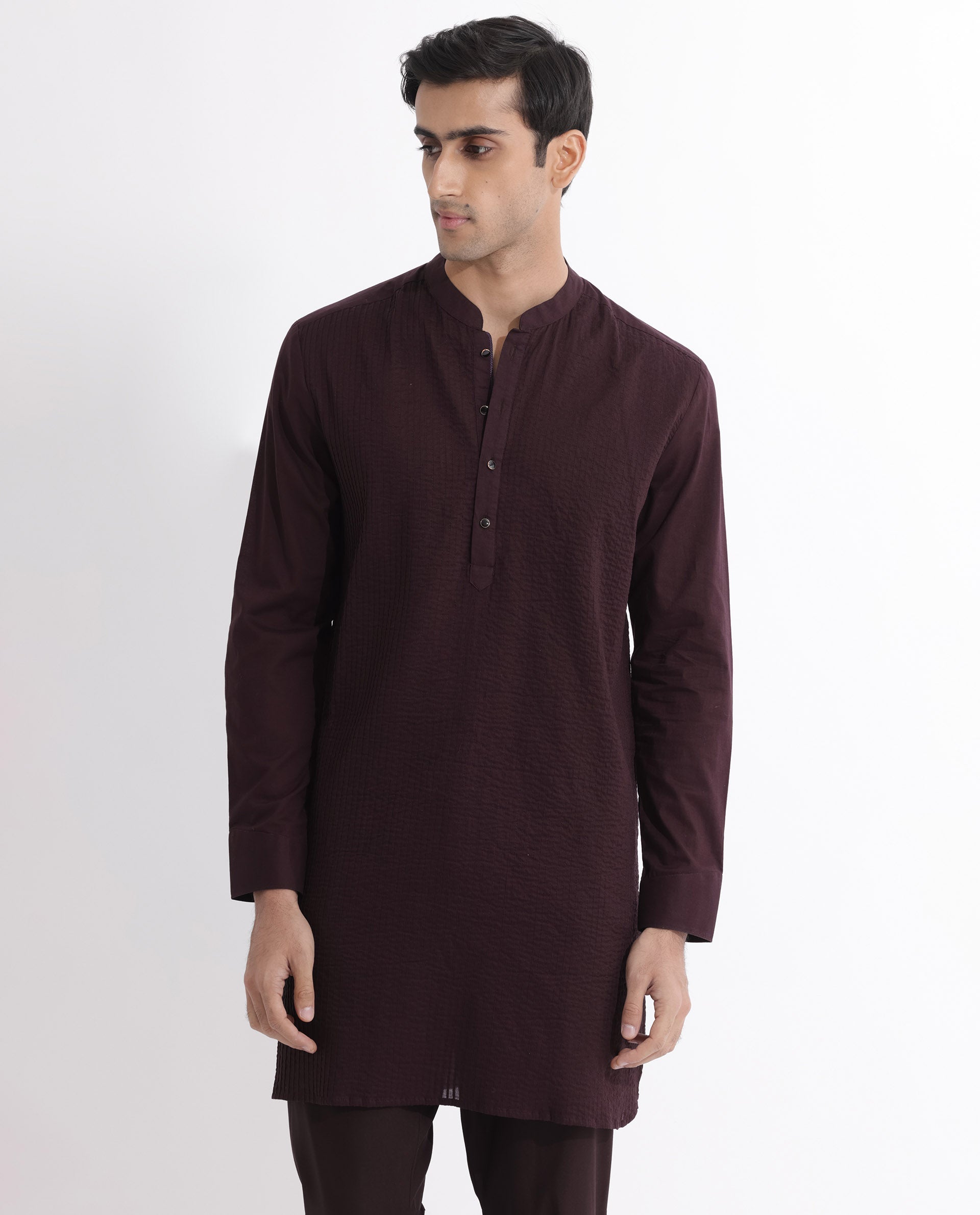 Rare Rabbit Men's Ethnic Maroon Cotton Striped Print Regular Fit Full Sleeve Mandarin Collar Kurta