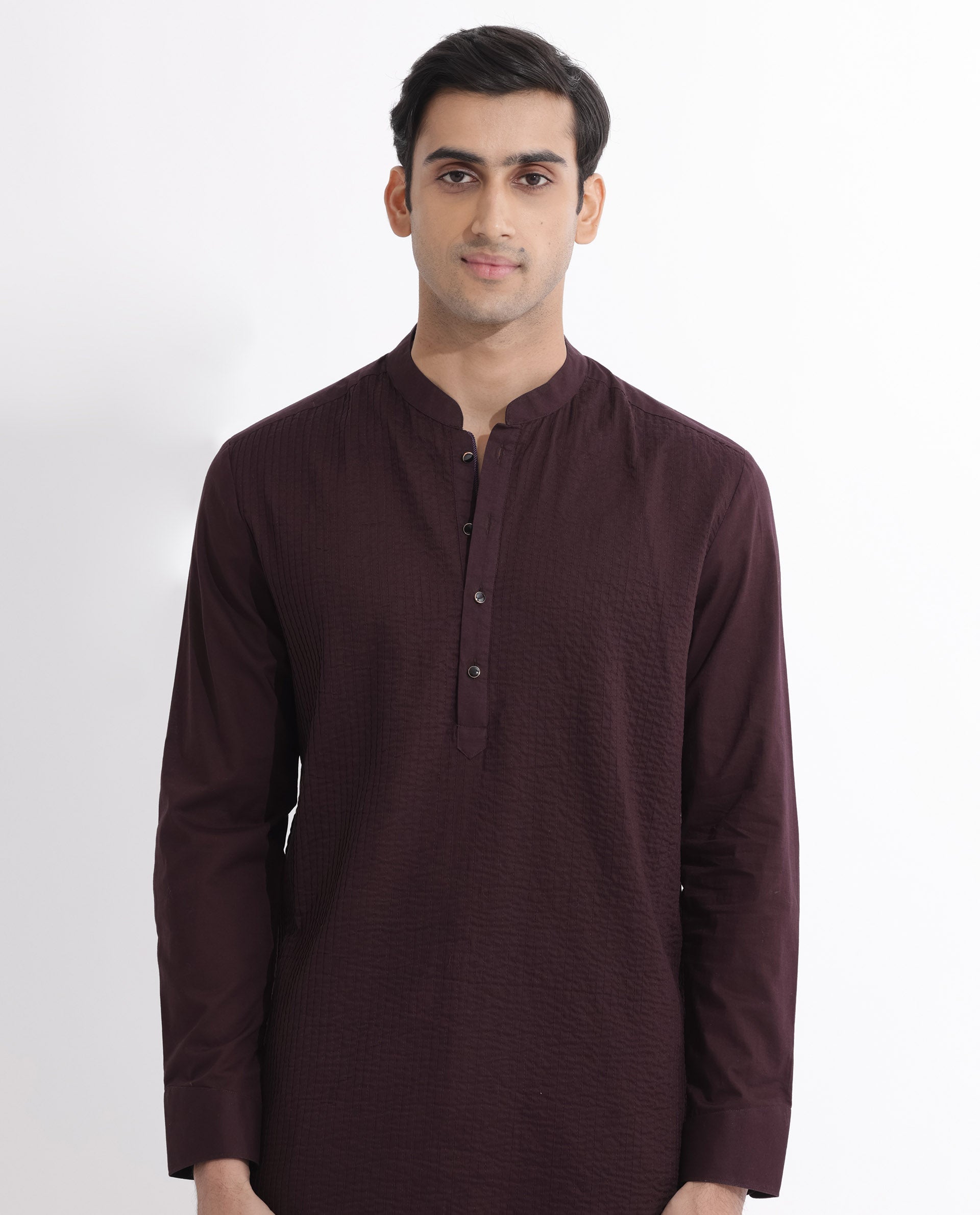 Rare Rabbit Men's Ethnic Maroon Cotton Striped Print Regular Fit Full Sleeve Mandarin Collar Kurta