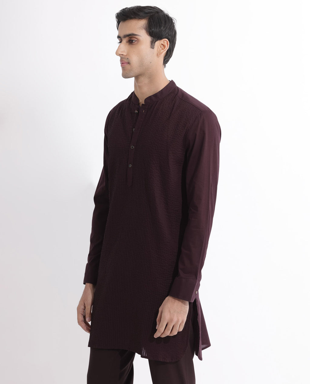 Rare Rabbit Men's Ethnic Maroon Cotton Striped Print Regular Fit Full Sleeve Mandarin Collar Kurta