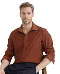 Rare Rabbit Men's Exclo Rust Polyester Jacquard Regular Fit Full Sleeve Collared Shirt