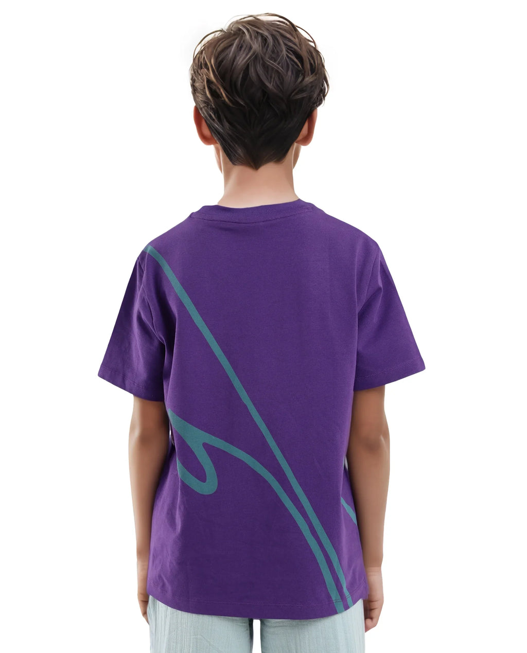 Rare Ones Kids Ezon Dark Purple Cotton Blend Fabric Half Sleeves Crew Neck Graphic Signature Print T-Shirt