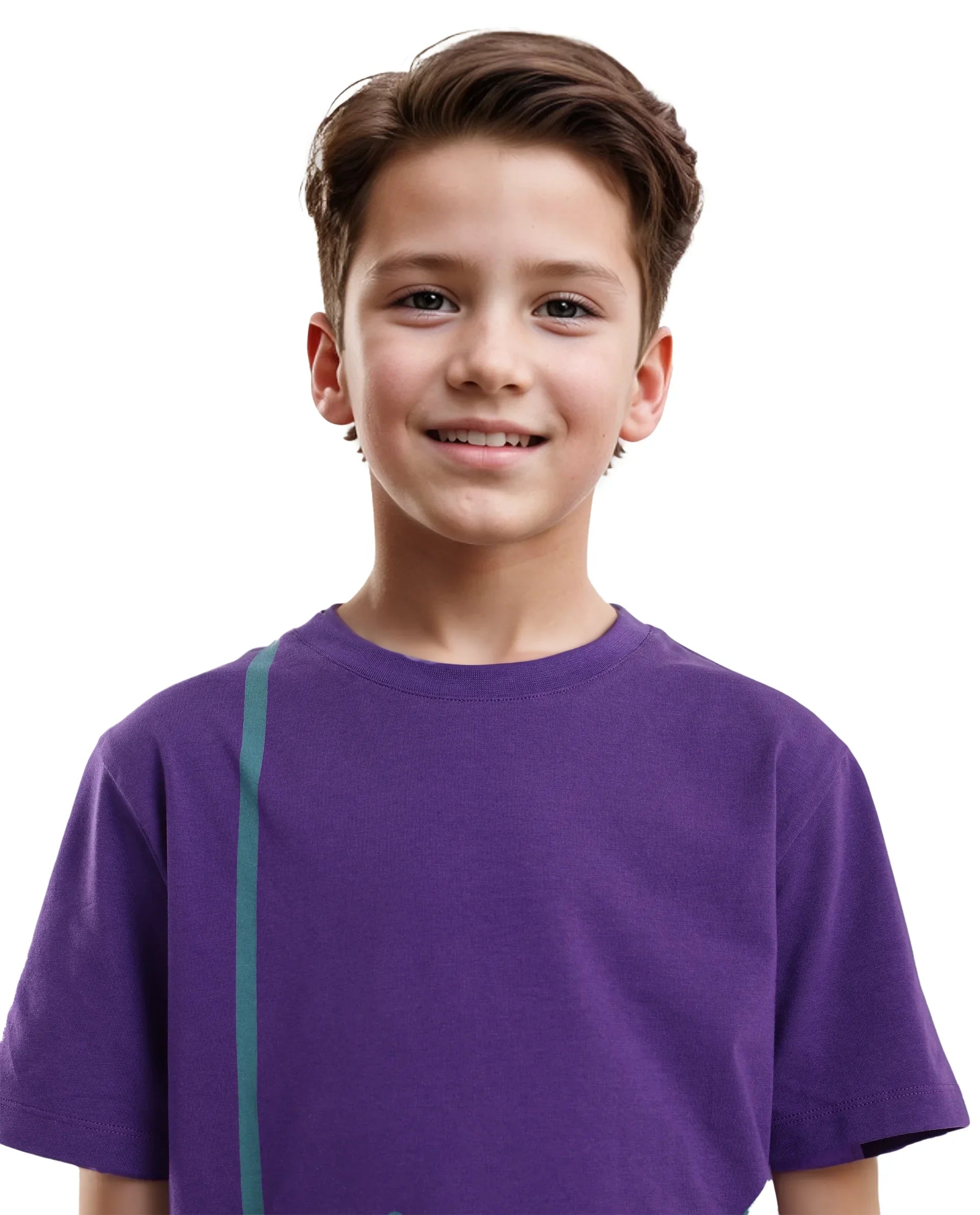 Rare Ones Kids Ezon Dark Purple Cotton Blend Fabric Half Sleeves Crew Neck Graphic Signature Print T-Shirt