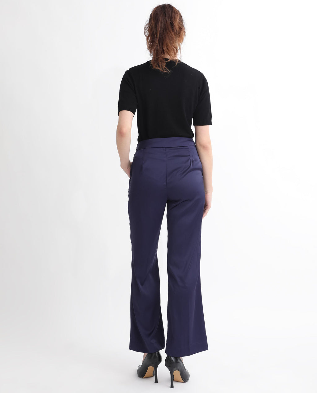 Rareism Women's Falket Dark Blue Polyester Plain Ankle Length Relaxed Fit Trouser