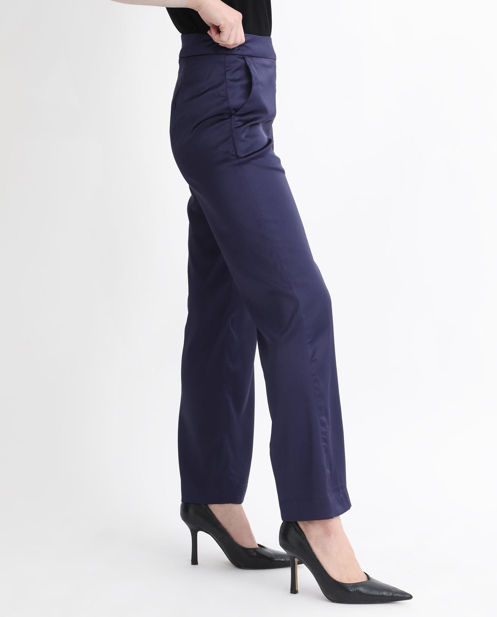 Rareism Women's Falket Dark Blue Polyester Plain Ankle Length Relaxed Fit Trouser