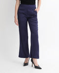 Rareism Women's Falket Dark Blue Polyester Plain Ankle Length Relaxed Fit Trouser