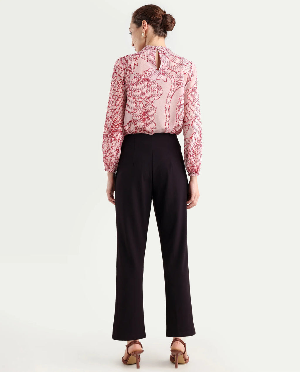 Rareism Women's Falqu Maroon Polyester Blend Plain Ankle Length Tapered Trouser