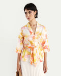 Rareism Women's Famo Light Multi Cotton Blend Overlap Neck Abstract Print Regular Fit Top
