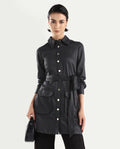 Rareism Women's Fenko Black Cotton Spread Collar Plain Mini Relaxed Fit Dress