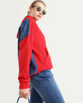 Rareism Women's Ferra Red Cotton Blend Hooded Plain Relaxed Fit Sweatshirt