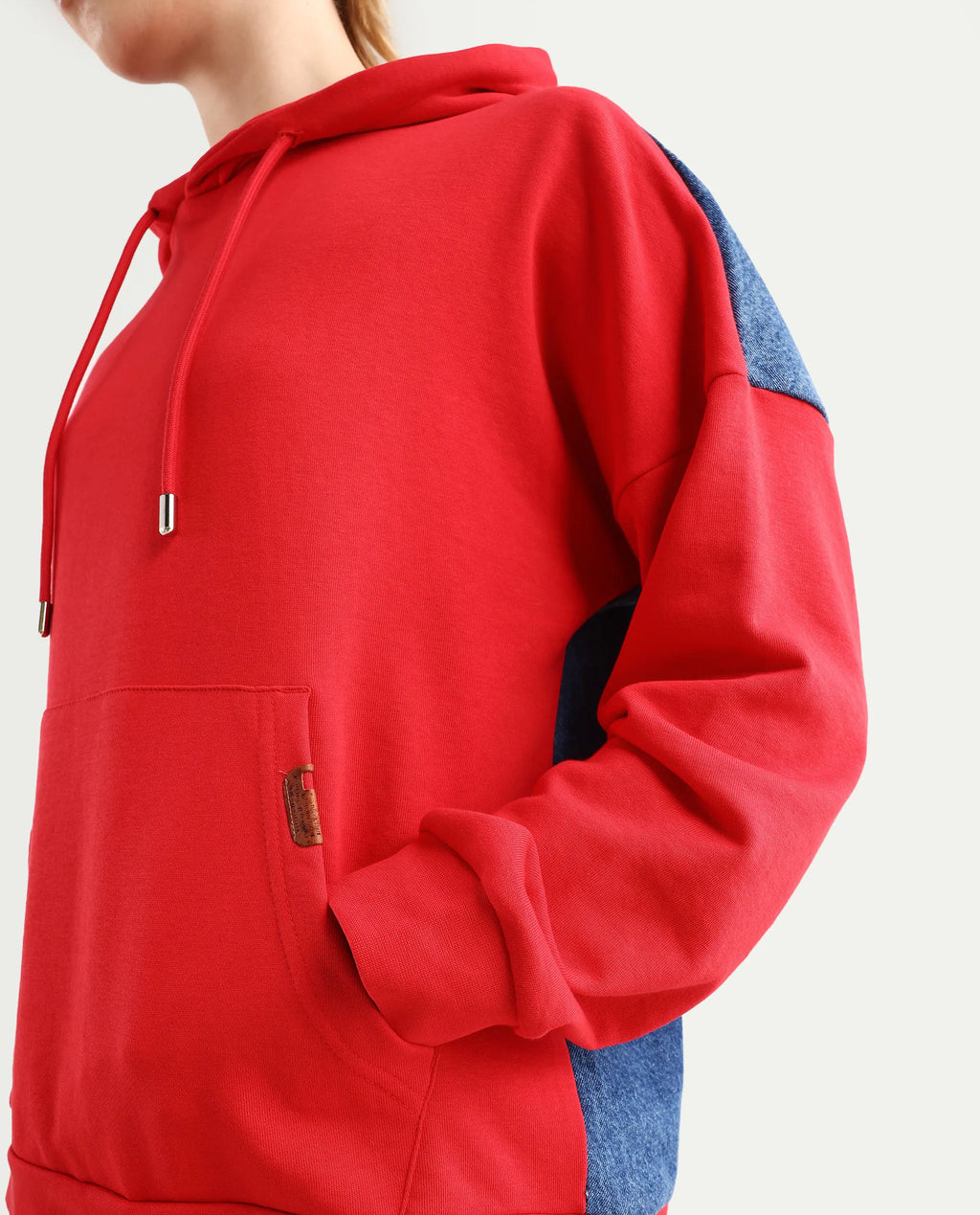 Rareism Women's Ferra Red Cotton Blend Hooded Plain Relaxed Fit Sweatshirt